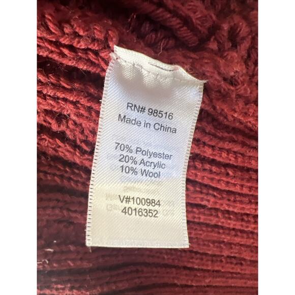 Cold Water Creek Dark Red Chunky Cable Knit Short Sleeve Cardigan Sweater Large - Picture 8 of 8